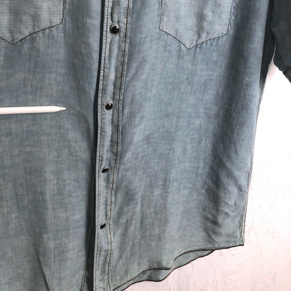 RYAN MICHAEL Silk Linen Western Snap Shirt Men's L Morning Sky Blue S/S - Picture 14 of 14